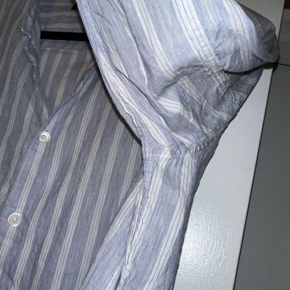 Theory Womens Blue White Linen Blend Button Down Shirt Large EUC - Picture 5 of 12